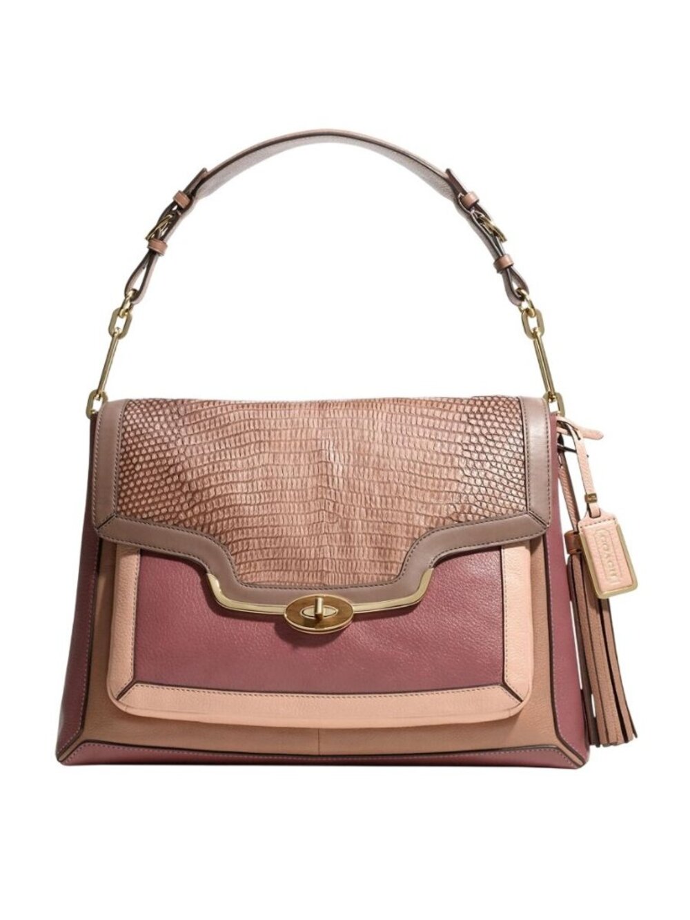 Coach 2013 Madison Pinnacle Pink Exotic Lizard Nubuck Leather Flap Legacy Bag